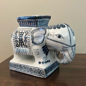 Vintage Blue and White Decorated Elephant Plant/Vase